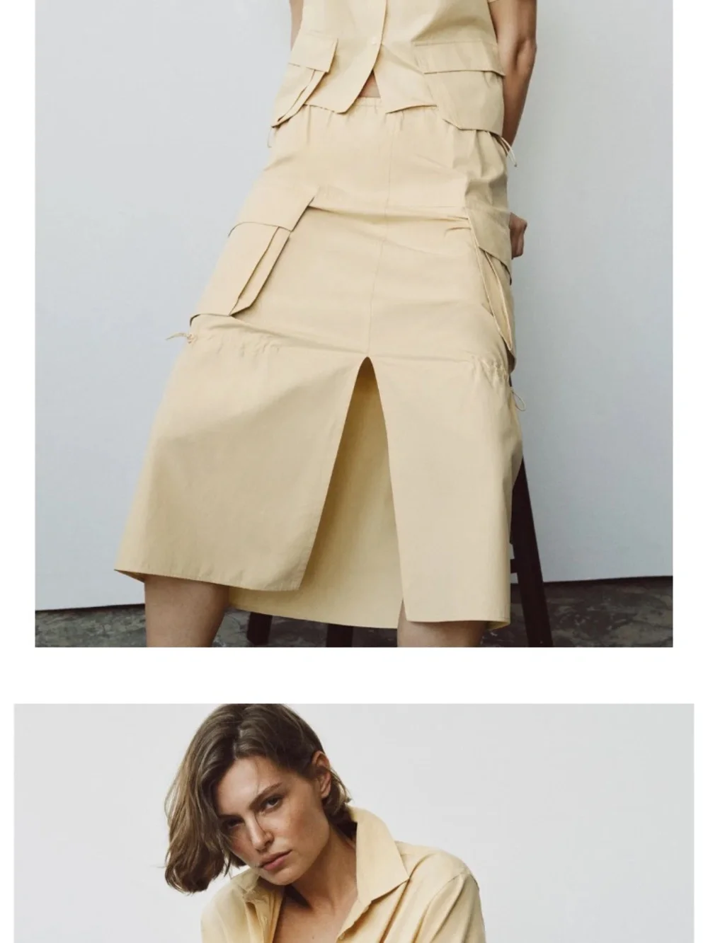 NWT Zara yellow cargo midi skirt